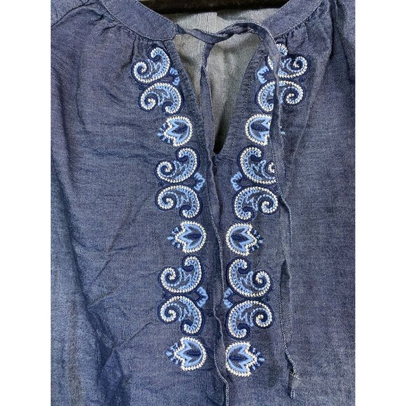 Chicos‎ 2 Blue Embroidered Long Sleeve Tunic Boho Top Size Large Peasant Prairie - Picture 9 of 15